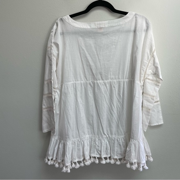 Sundance tunic long sleeve eyelet tassel boho peasant size small white - Picture 2 of 9